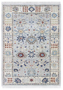 Indian Bhadohi Multicolor Rectangle 4x6 ft Wool and Cotton Carpet 155760