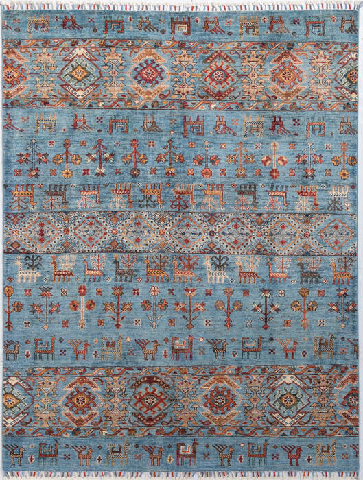 Chobi Light Blue Hand Knotted 51 X 68 Area Rug 700-155764 Image 0
