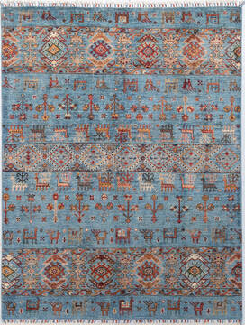 Afghan Chobi Light Blue Rectangle 5x8 ft Wool Carpet 155764