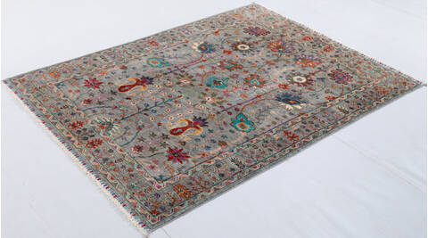 Chobi Grey Hand Knotted 51 X 66 Area Rug 700-155765 Image 2