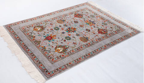 Chobi Grey Hand Knotted 51 X 68  Area Rug 700-155772 Image 2