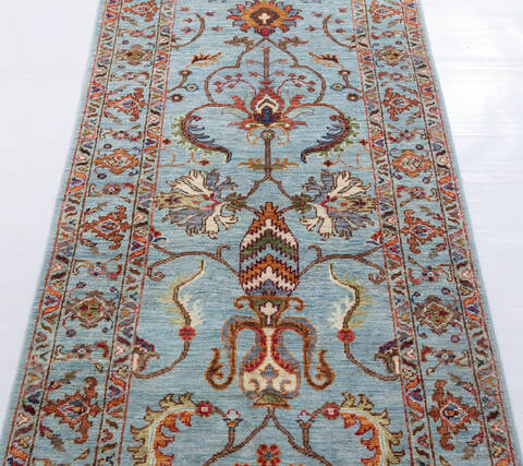 Chobi Light Gray Runner Hand Knotted 27 X 100 Area Rug 700-155773 Image 3