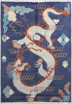 Pak-Persian Blue Hand Knotted 4'2" X 5'10"  Area Rug 700-155800