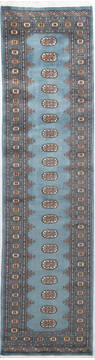 Pakistani Bokhara Grey Runner 10 to 12 ft Wool Carpet 155805