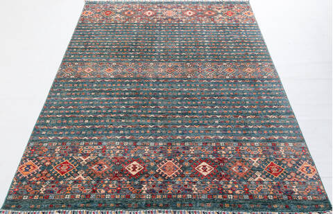 Chobi Green Hand Knotted 610 X 97 Area Rug 700-155817 Image 1