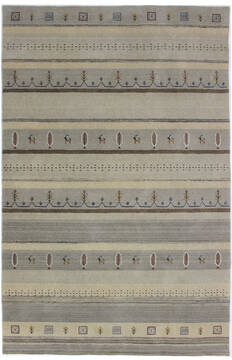 Indian Bhadohi Multicolor Rectangle 5x8 ft Wool and Cotton Carpet 155852