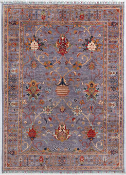 Chobi Grey Hand Knotted 5'1" X 7'0"  Area Rug 700-155858