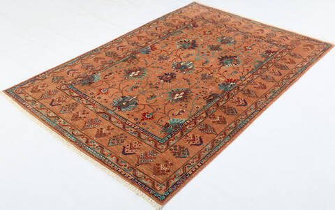 Chobi Yellow Hand Knotted 59 X 83 Area Rug 700-155869 Image 2