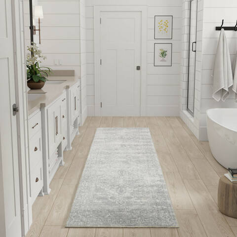 Nourison Astra Machine Washable Grey Runner 22 X 80 Area Rug  805-155938 Image 1