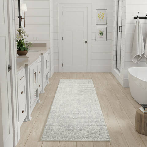 Nourison Astra Machine Washable Grey Runner 22 X 80 Area Rug  805-155950 Image 1