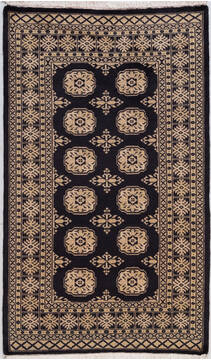 Bokhara Black Hand Knotted 3'1" X 5'1"  Area Rug 700-156038