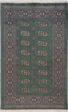 Bokhara Green Hand Knotted 3'1" X 5'0"  Area Rug 700-156039