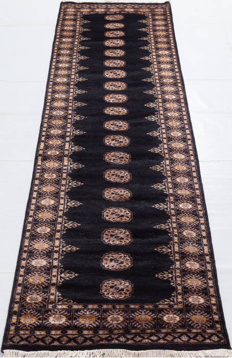 Bokhara Black Runner Hand Knotted 27 X 98 Area Rug 700-156051 Image 1
