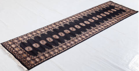 Bokhara Black Runner Hand Knotted 27 X 98 Area Rug 700-156051 Image 2