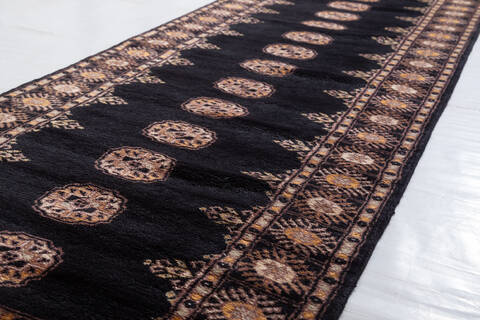 Bokhara Black Runner Hand Knotted 27 X 98 Area Rug 700-156051 Image 3