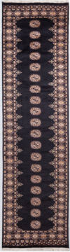 Pakistani Bokhara Black Runner 10 to 12 ft Wool Carpet 156051
