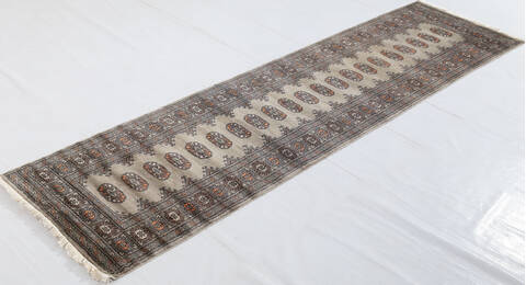 Bokhara Light Gray Runner Hand Knotted 27 X 99 Area Rug 700-156057 Image 2