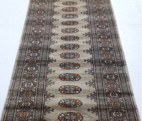 Bokhara Light Gray Runner Hand Knotted 27 X 99 Area Rug 700-156057 Image 3