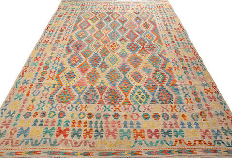 Kilim Beige Hand Knotted 104 X 141 Area Rug 700-156060 Image 1