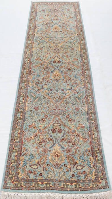 Pak-Persian Light Blue Runner Hand Knotted 27 X 104 Area Rug 700-156064 Image 1