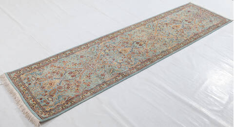Pak-Persian Light Blue Runner Hand Knotted 27 X 104 Area Rug 700-156064 Image 2