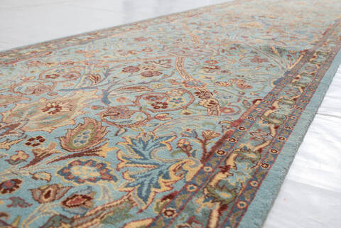 Pak-Persian Light Blue Runner Hand Knotted 27 X 104 Area Rug 700-156064 Image 3