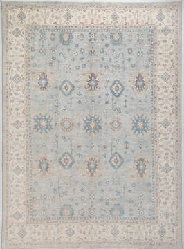 Afghan Chobi Light Gray Rectangle 10x14 ft Wool Carpet 156099