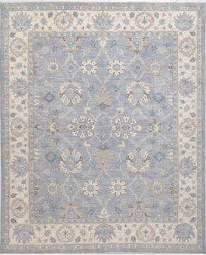 Afghan Chobi Light Blue Rectangle 8x10 ft Wool Carpet 156100