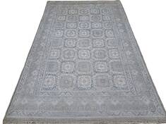 Geometric Grey Hand Knotted 5'6" X 8'0"  Area Rug 660-156692
