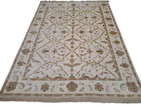 Agra Beige Hand Knotted 60 X 80  Area Rug 660-156702 Image 0