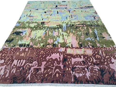 Modern-Contemporary Multicolor Hand Knotted 80 X 100  Area Rug 660-156732 Image 0