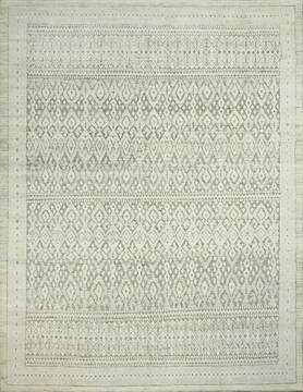 Indian Geometric Beige Rectangle 9x12 ft Wool Carpet 156879