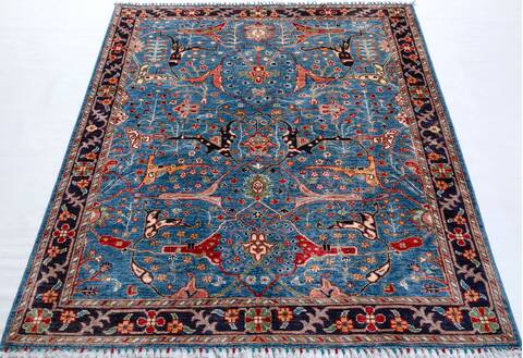 Chobi Blue Hand Knotted 50 X 67  Area Rug 700-156917 Image 1