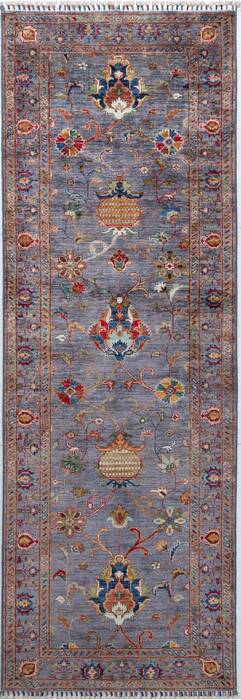 Chobi Grey Runner Hand Knotted 29 X 710 Area Rug 700-156922 Image 0