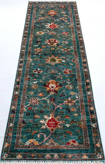 Chobi Green Runner Hand Knotted 27 X 911 Area Rug 700-156925 Image 1
