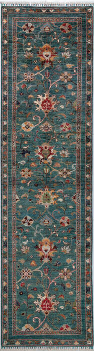 Chobi Green Runner Hand Knotted 27 X 911 Area Rug 700-156925 Image 0