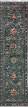 Afghan Chobi Green Runner 10 to 12 ft Wool Carpet 156925