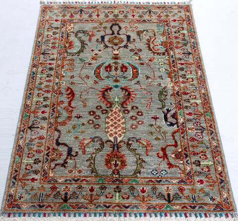 Chobi Grey Hand Knotted 29 X 41  Area Rug 700-156927 Image 1