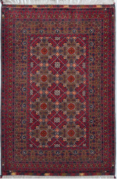 Chobi Red Hand Knotted 3'4" X 4'10"  Area Rug 700-157106