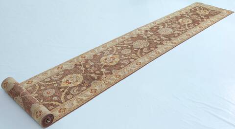 Chobi Brown Runner Hand Knotted 29 X 194 Area Rug 700-157110 Image 2
