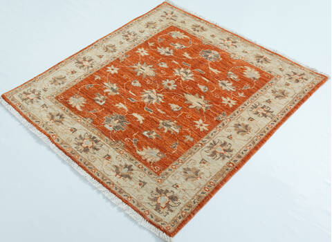 Chobi Orange Square Hand Knotted 35 X 37 Area Rug 700-157114 Image 2