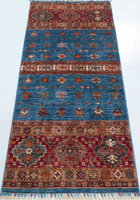 Chobi Blue Runner Hand Knotted 26 X 68 Area Rug 700-157130 Image 1