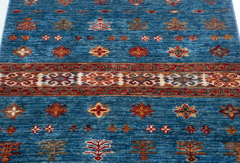 Chobi Blue Runner Hand Knotted 26 X 68 Area Rug 700-157130 Image 5