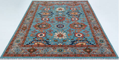 Chobi Blue Hand Knotted 81 X 101 Area Rug 700-157705 Image 1