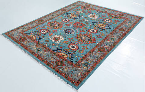 Chobi Blue Hand Knotted 81 X 101 Area Rug 700-157705 Image 2