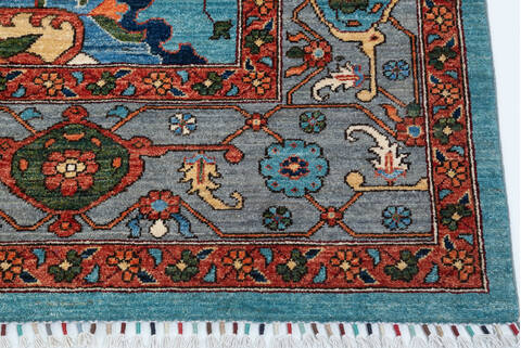 Chobi Blue Hand Knotted 81 X 101 Area Rug 700-157705 Image 4