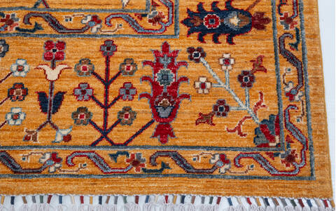 Chobi Yellow Hand Knotted 91 X 120 Area Rug 700-157708 Image 4