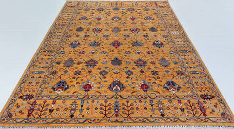 Chobi Yellow Hand Knotted 91 X 120 Area Rug 700-157708 Image 1