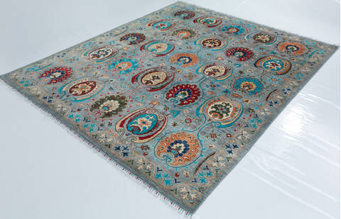 Chobi Grey Hand Knotted 81 X 96 Area Rug 700-157709 Image 2