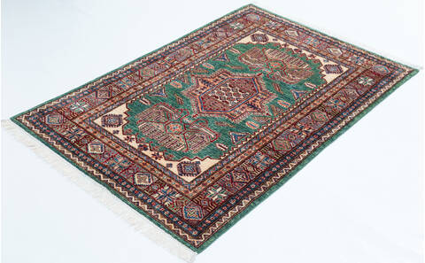 Kazak Green Hand Knotted 40 X 60 Area Rug 700-157714 Image 2